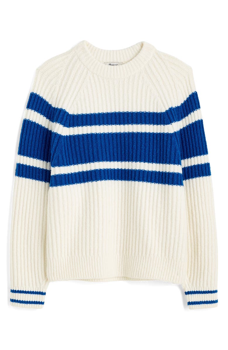 Madewell Stripe Raglan Sleeve Sweater, Alternate, color, Ivory And Blue Apres Stripe