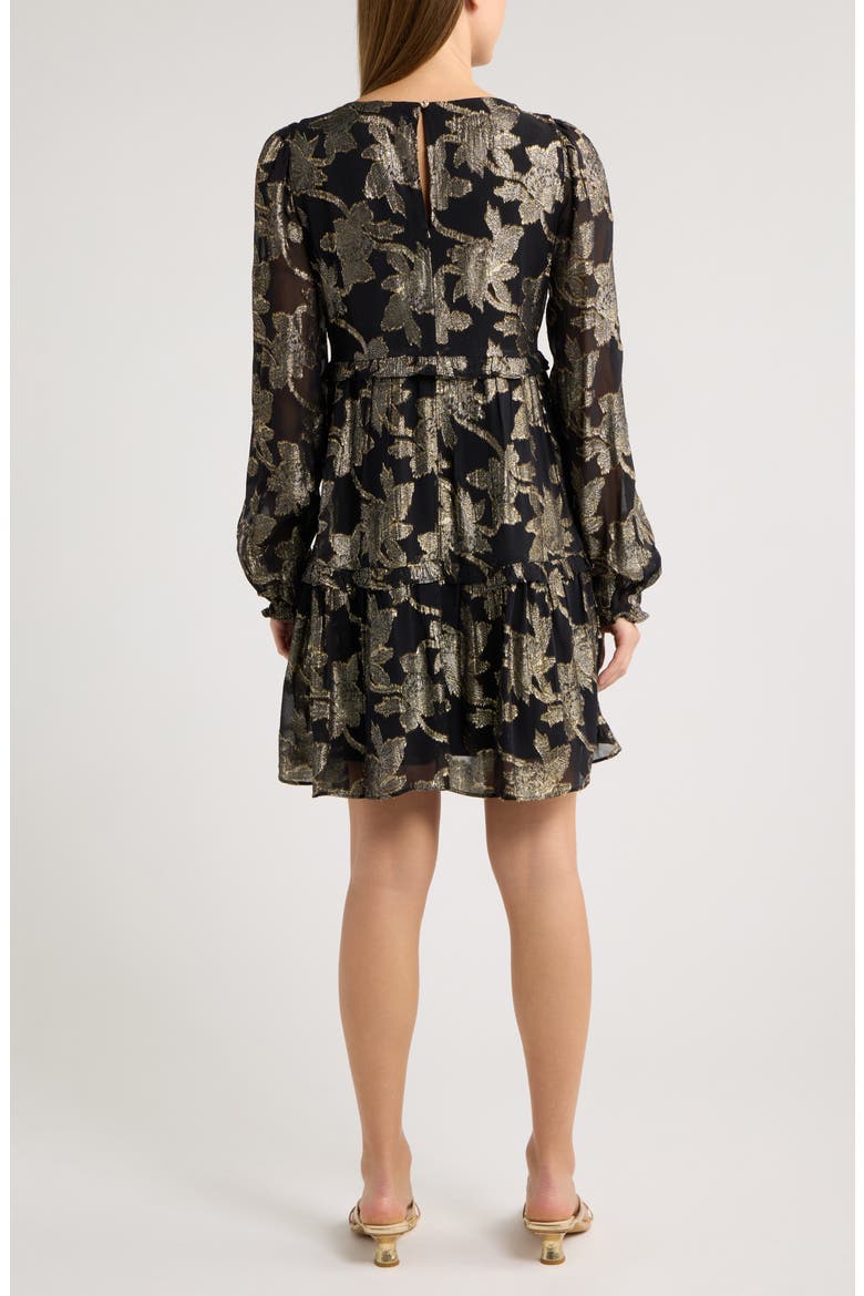 Cecile Long Sleeve Metallic Minidress, Alternate, color, NOIR FALLING FLORAL