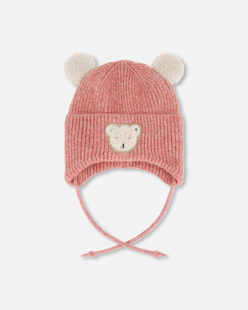 Deux Par Deux Babies' Lined Winter Knit Hat With Ear Flaps In Pink