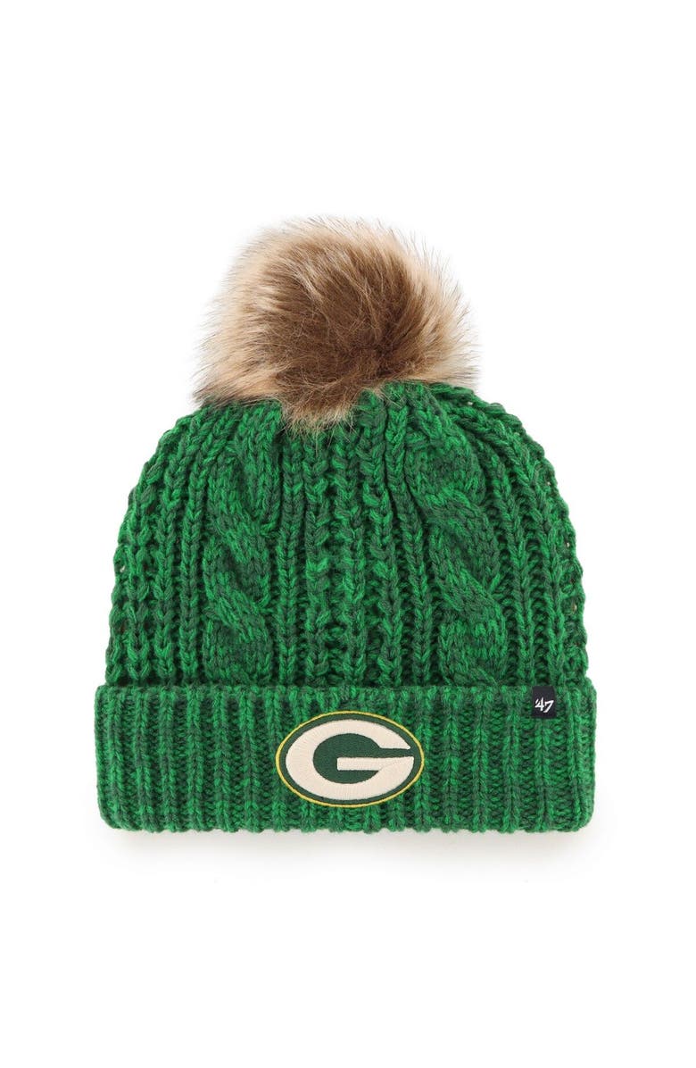 '47 Women's '47 Green Green Bay Packers Logo Meeko Cuffed Knit Hat with Pom, Main, color, Green