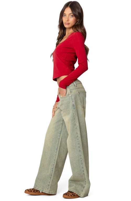 Shop Edikted Ace Low Rise Wide Leg Jeans In Light-blue