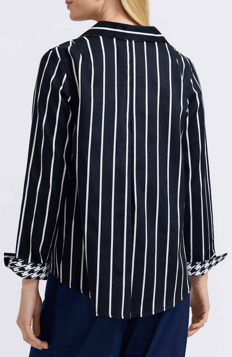 Foxcroft Agnes Stripe Cotton Popover Top, Alternate, color, Black/ White