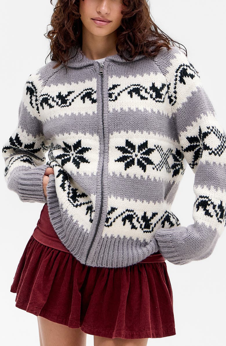 BDG Urban Outfitters Nordic Zip Cardigan, Main, color, Grey