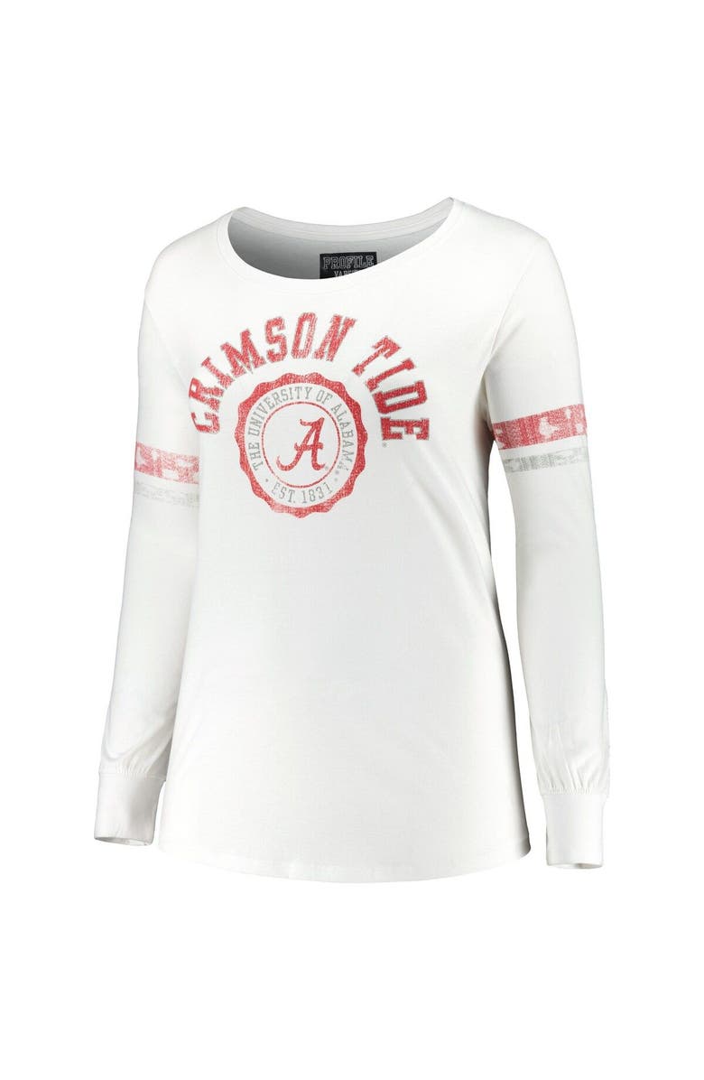 PROFILE Women's White Alabama Crimson Tide Contrast Stripe Scoop Neck Long Sleeve T-Shirt, Alternate, color, 
