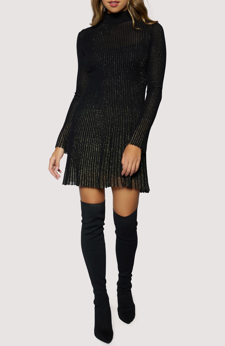 Lost + Wander Treasures of Light Metallic Stripe Long Sleeve Minidress, Main, color, Black Gold