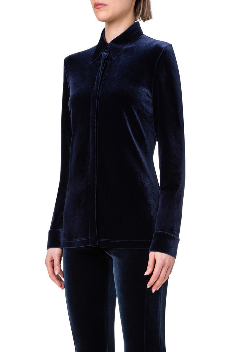 Akris Fluid Stretch Velvet Shirt, Alternate, color, 079 Navy