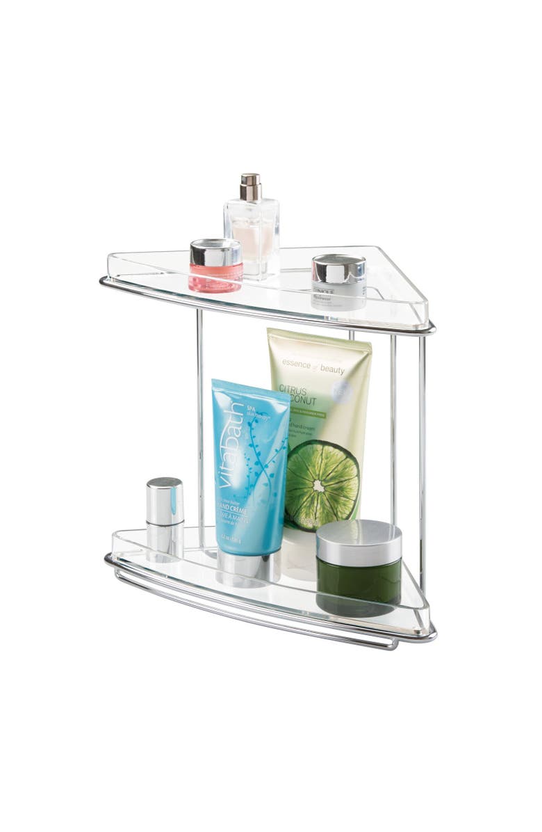 mDesign Steel/Plastic 2-Tier Freestanding Bathroom Corner Organizer Shelf, Alternate, color,