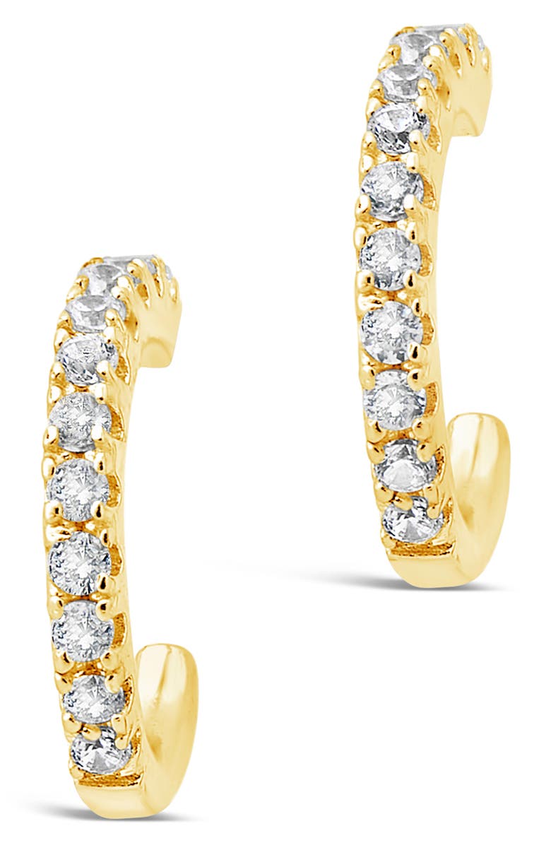 Sterling Forever 14K Yellow Gold Vermeil Pave Cubic Zirconia Hoop Stud Earrings, Alternate, color, Gold