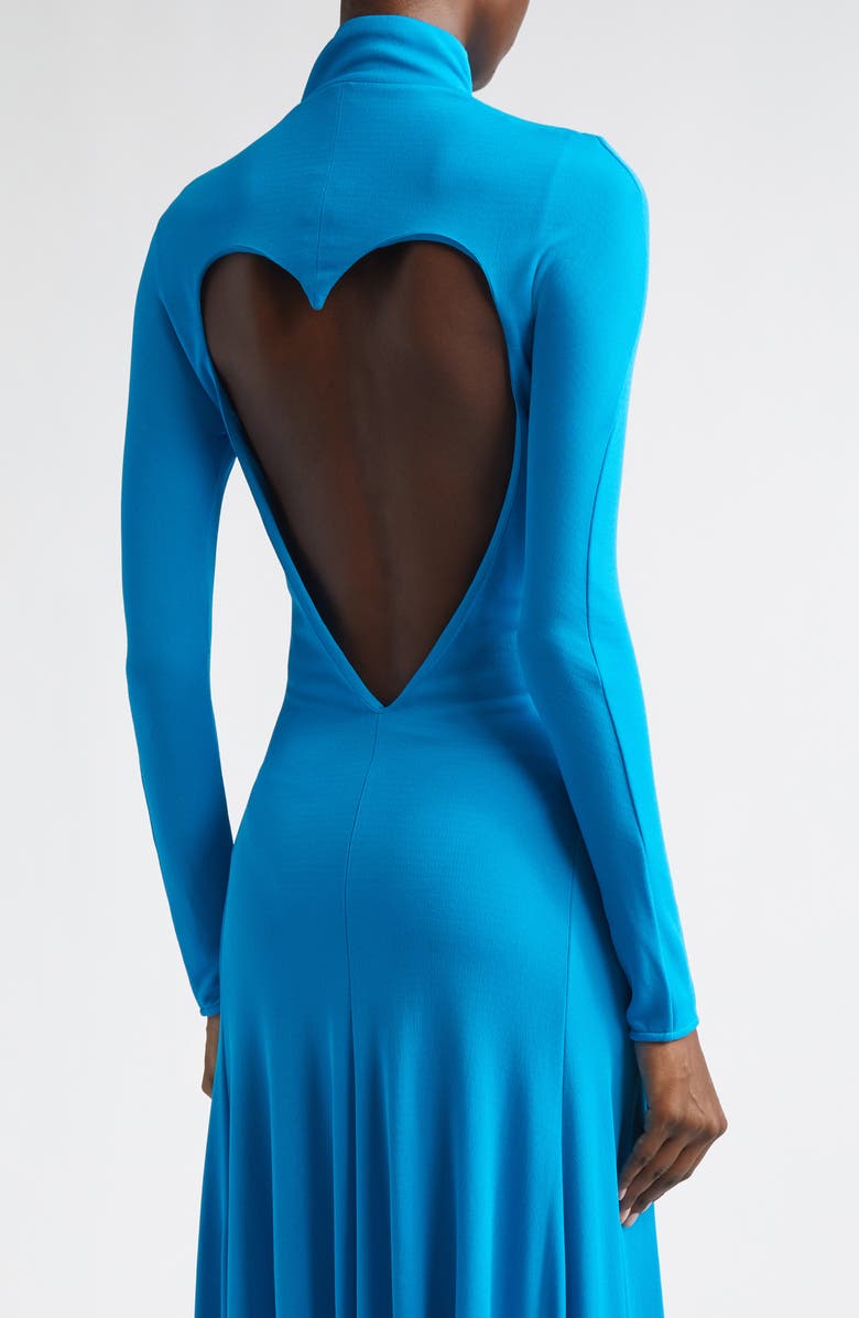 Alaïa Heart Cutout Long Sleeve Jersey Dress, Alternate, color, Turquoise