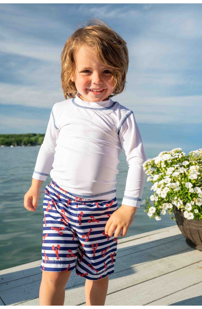 Florence Eiseman Lobster Print Swim Trunk, Alternate, color, White/Red/Nvy