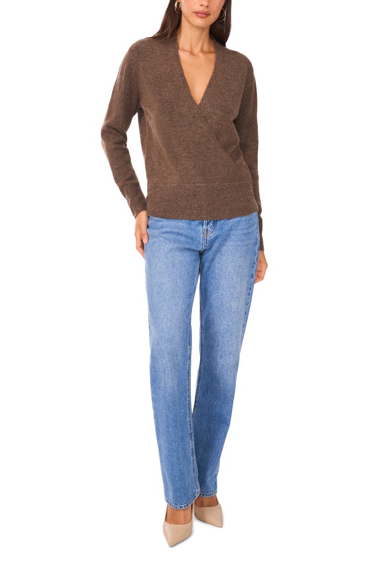 Surplice V-Neck Sweater, Alternate, color, MEDIUM BROWN