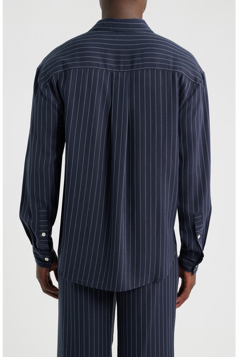 Long Pinstripe Button-Up Shirt, Alternate, color, DARK NAVY