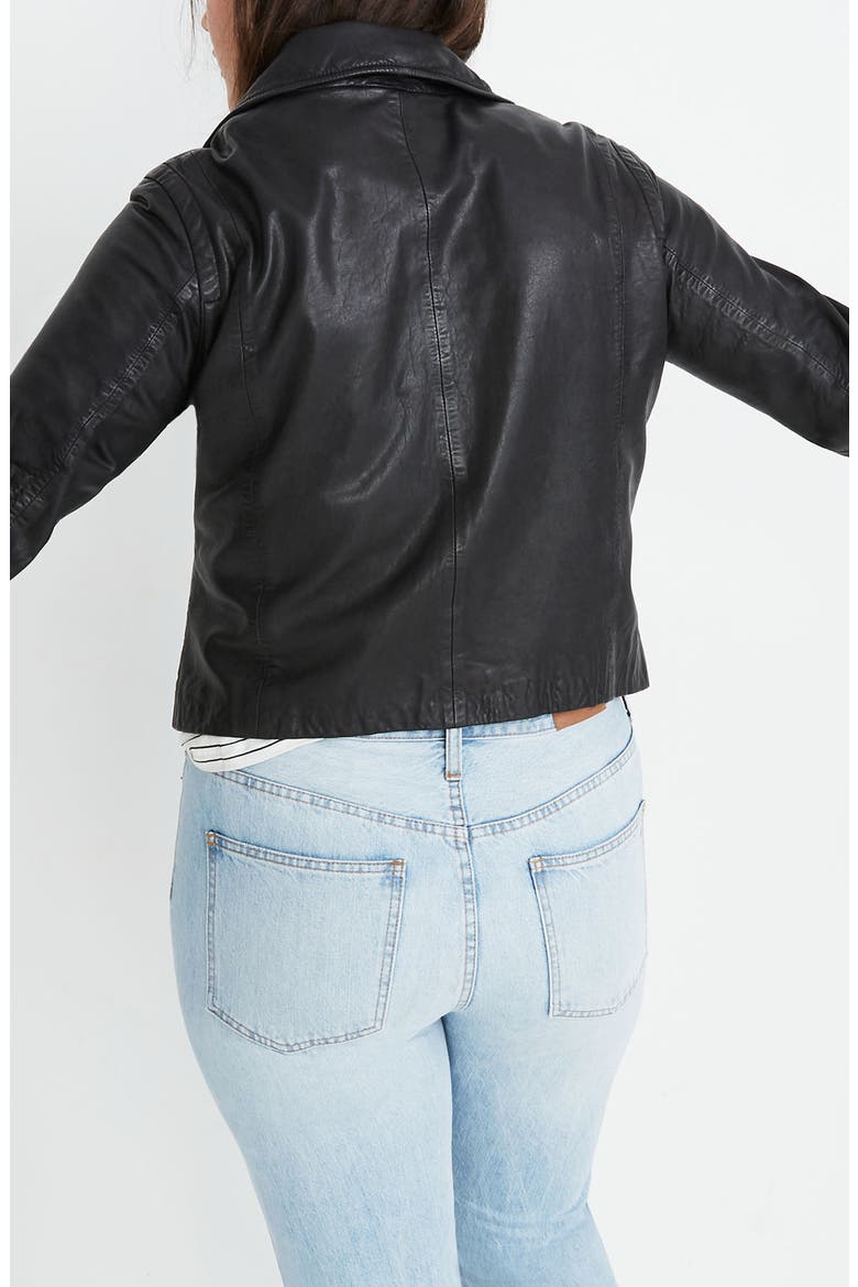 Washed Leather Moto Jacket, Alternate, color, TRUE BLACK