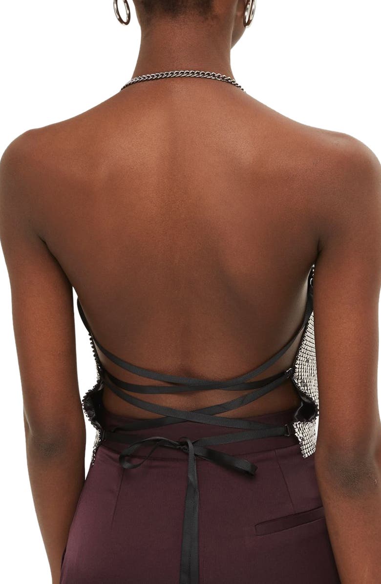 Topshop Chain Mail Halter Neck Top, Alternate, color, 