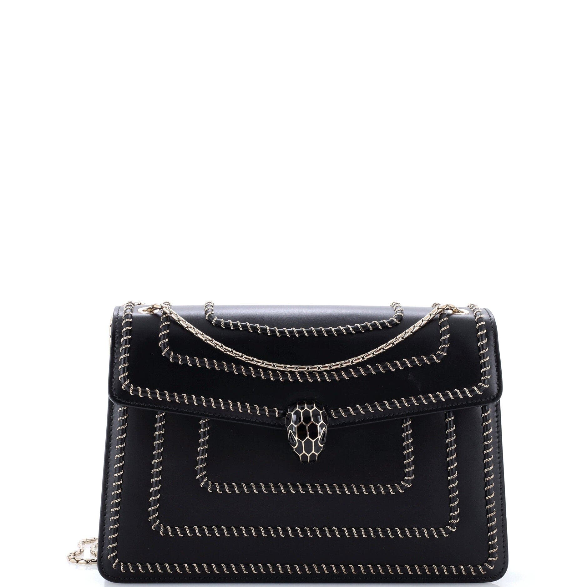 Serpenti Forever Shoulder Bag Embellished Leather Medium, Main, color, Black