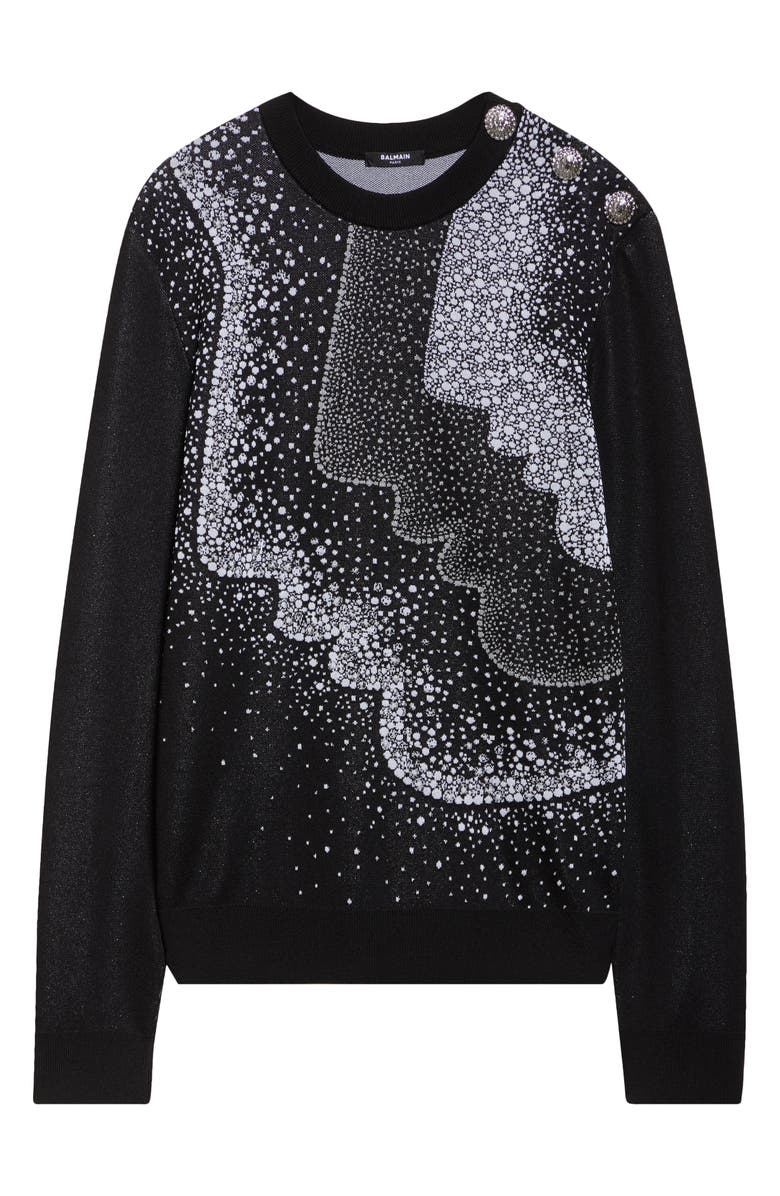 Balmain Faces Jacquard Knit Sweater, Alternate, color, Black Multi