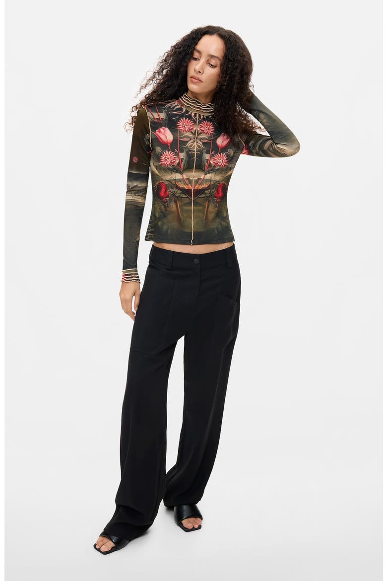 Floral Mock Neck Top, Main, color, BLACK