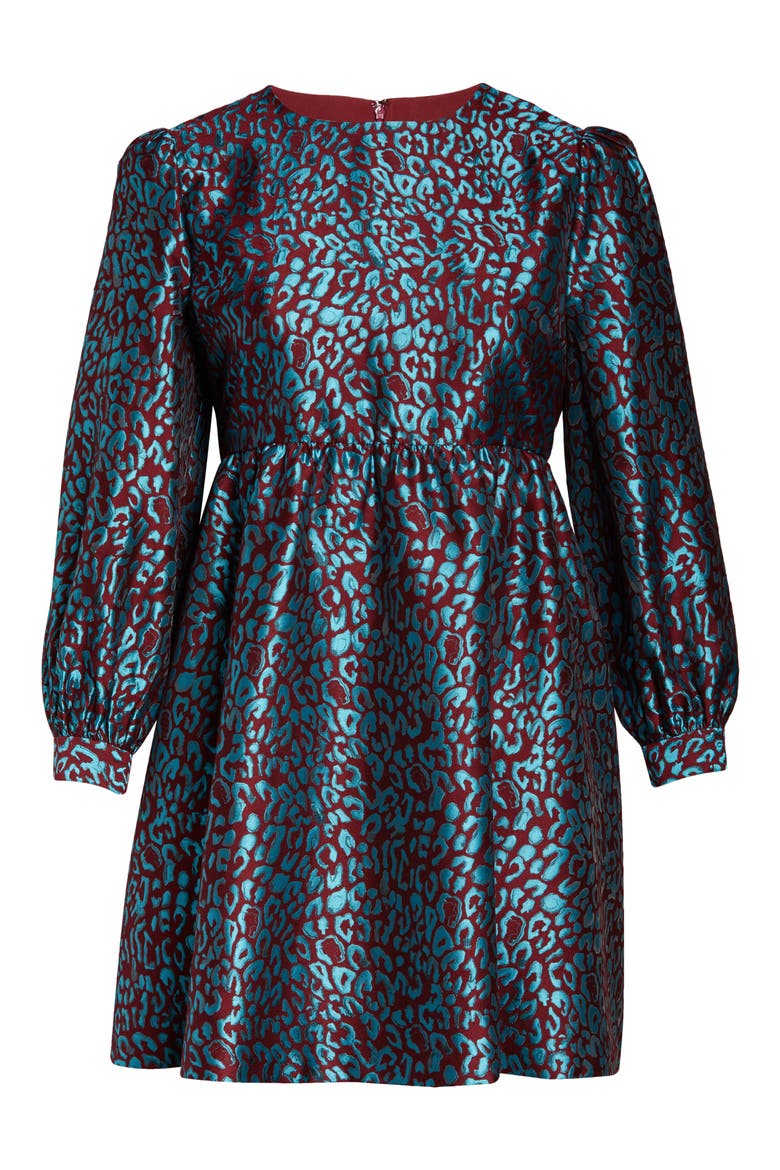 x Atlantic-Pacific Leopard Jacquard Long Sleeve Dress, Alternate, color, TEAL- MAROON LEOPARD