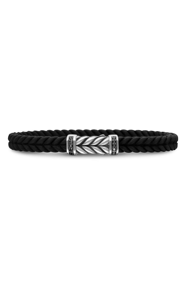 David Yurman Men's Chevron Bracelet in Black Rubber with Black Diamonds & Sterling Silver, 6mm, Main, color, 