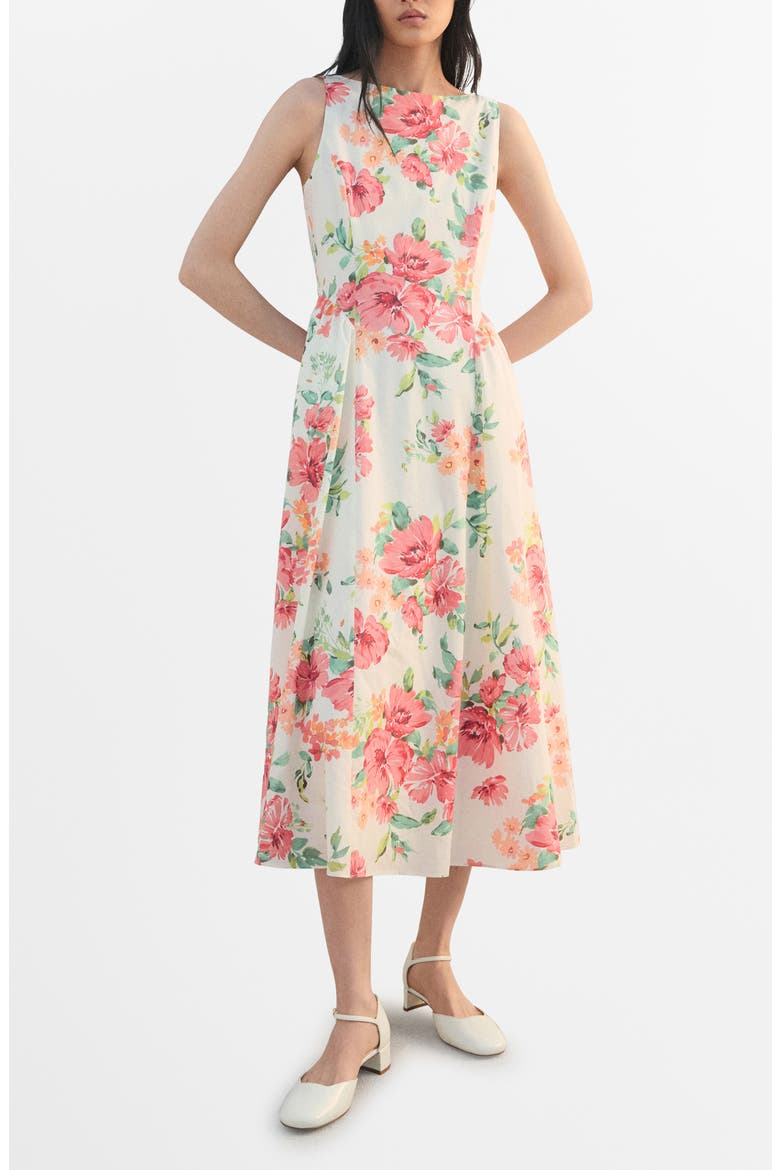 Floral Sleeveless Cotton Midi Dress, Main, color, OFF WHITE