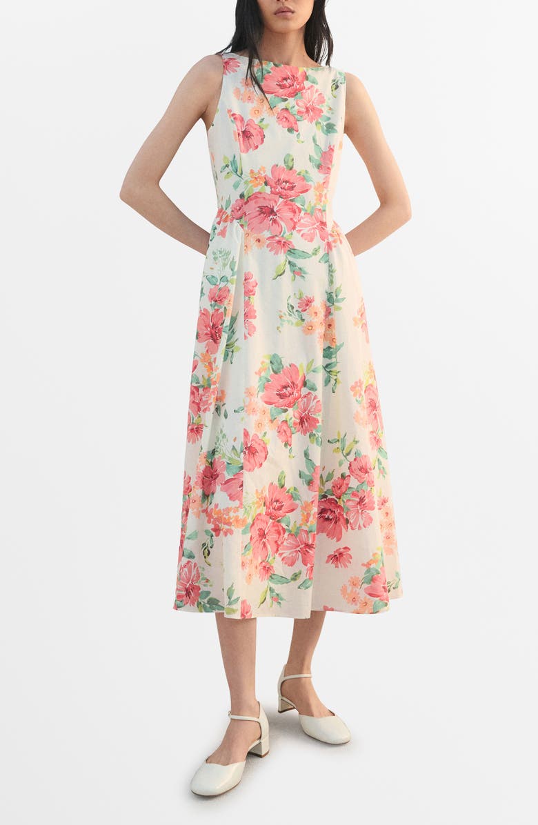 MANGO Floral Sleeveless Cotton Midi Dress, Main, color, 