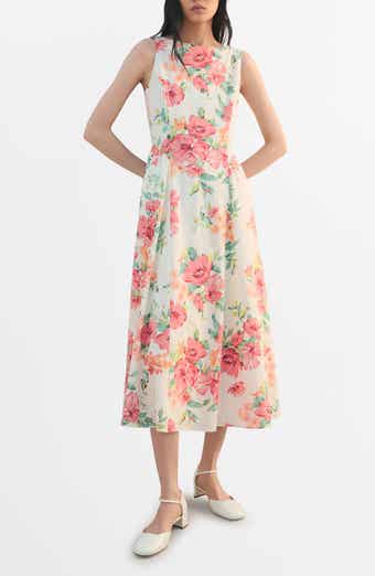 Floral Sleeveless Cotton Midi Dress