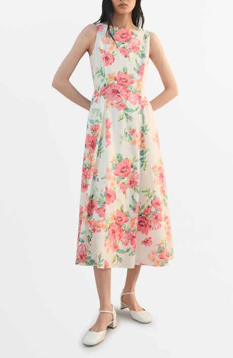 Floral Sleeveless Cotton Midi Dress