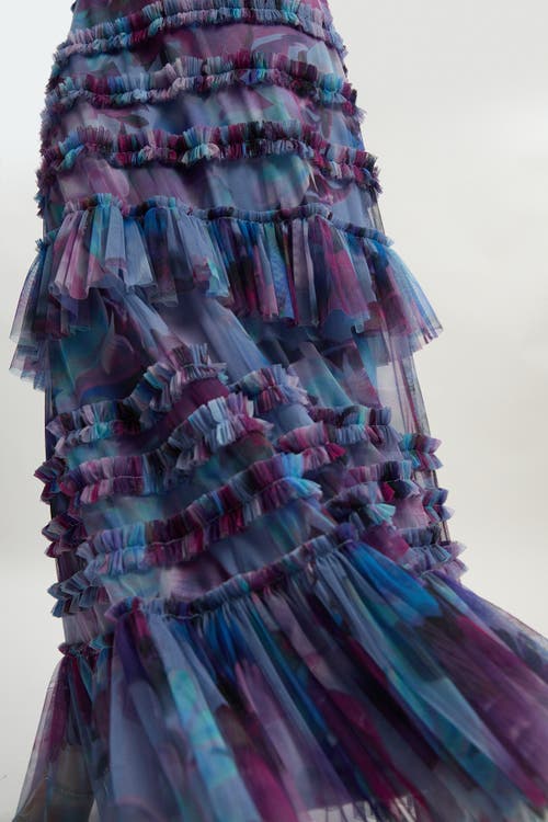 Karen Millen Tulle Layered Halter Neck Maxi Dress In Blue