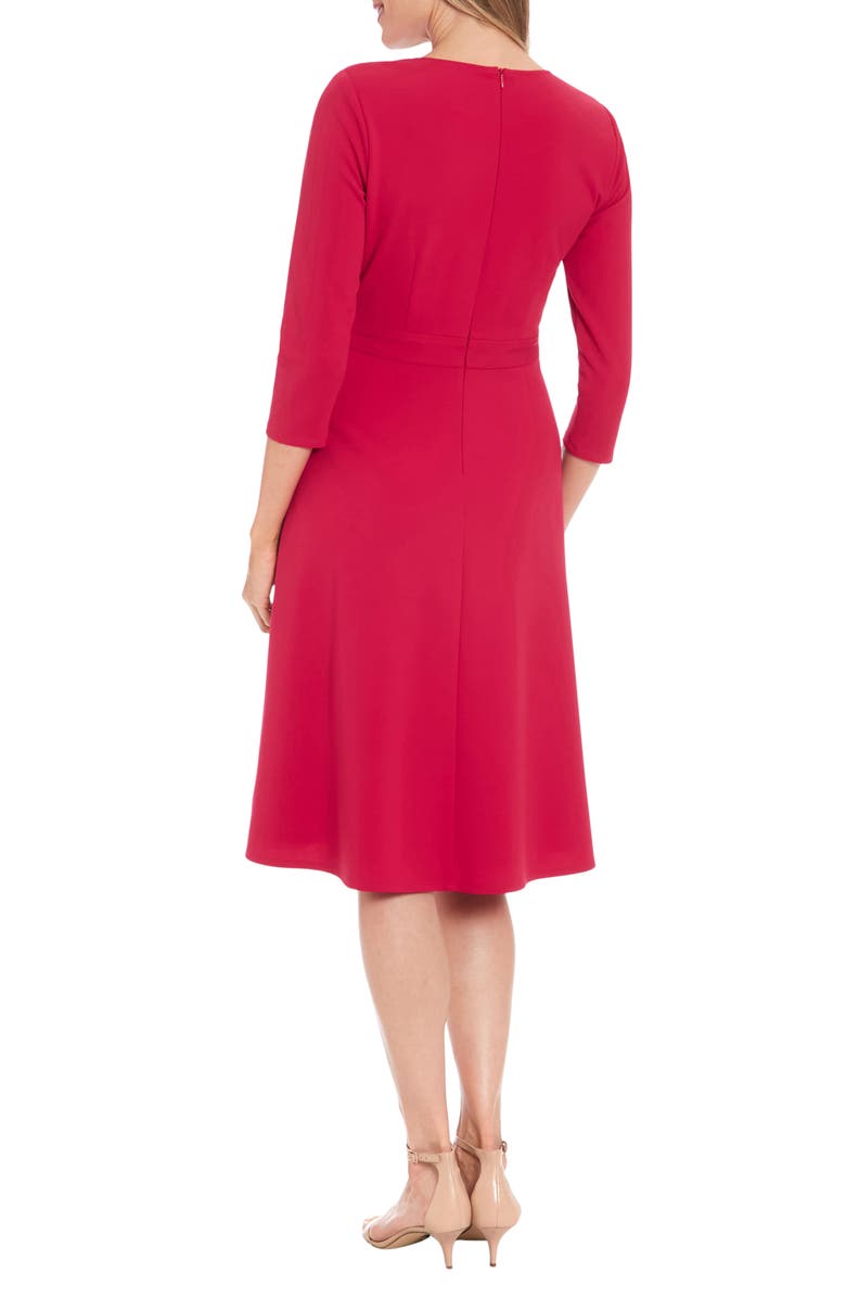 London Times V-Neck Long Sleeve Crepe Midi Dress, Alternate, color, Sangria