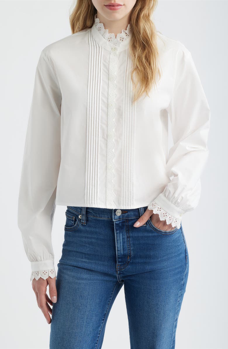 FRAME The Keepsake Lace & Pintuck Shirt, Main, color, 