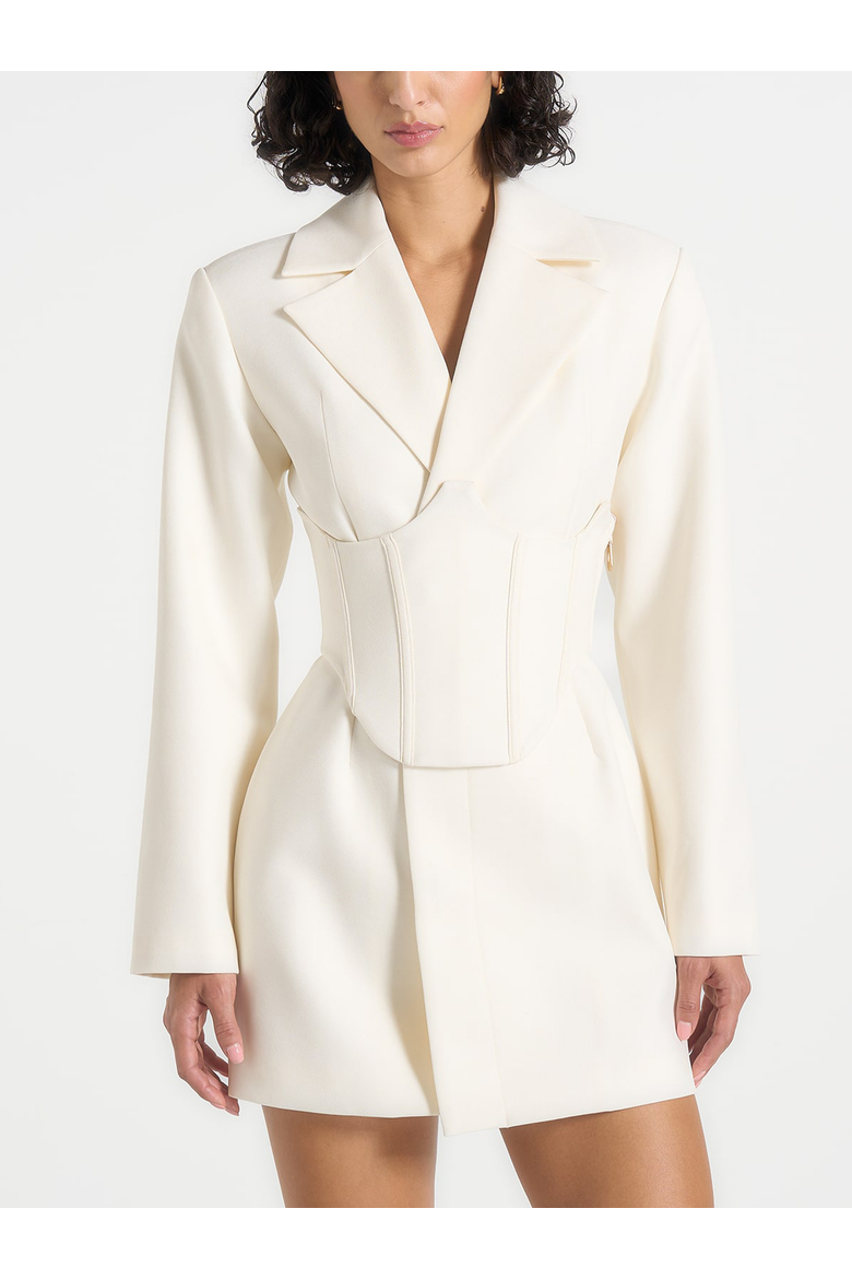 Lacey Tailored Blazer Dress With Reversible Corset, Alternate, color, Off White