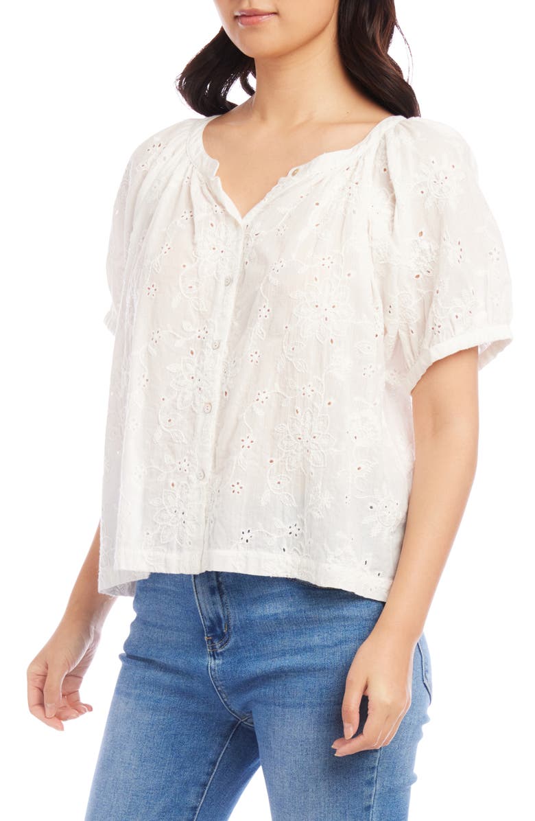Karen Kane Embroidered Eyelet Short Sleeve Peasant Blouse, Alternate, color,