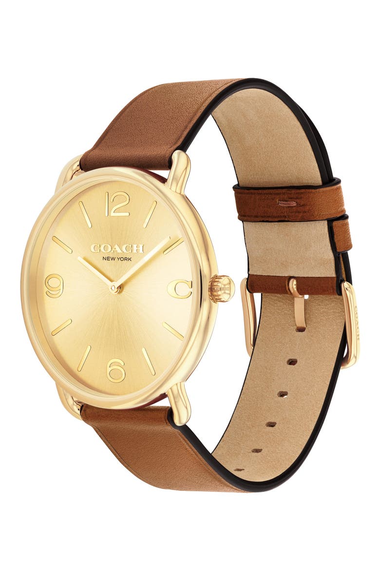 Elliot Leather Strap Watch, 41mm, Alternate, color, GOLD