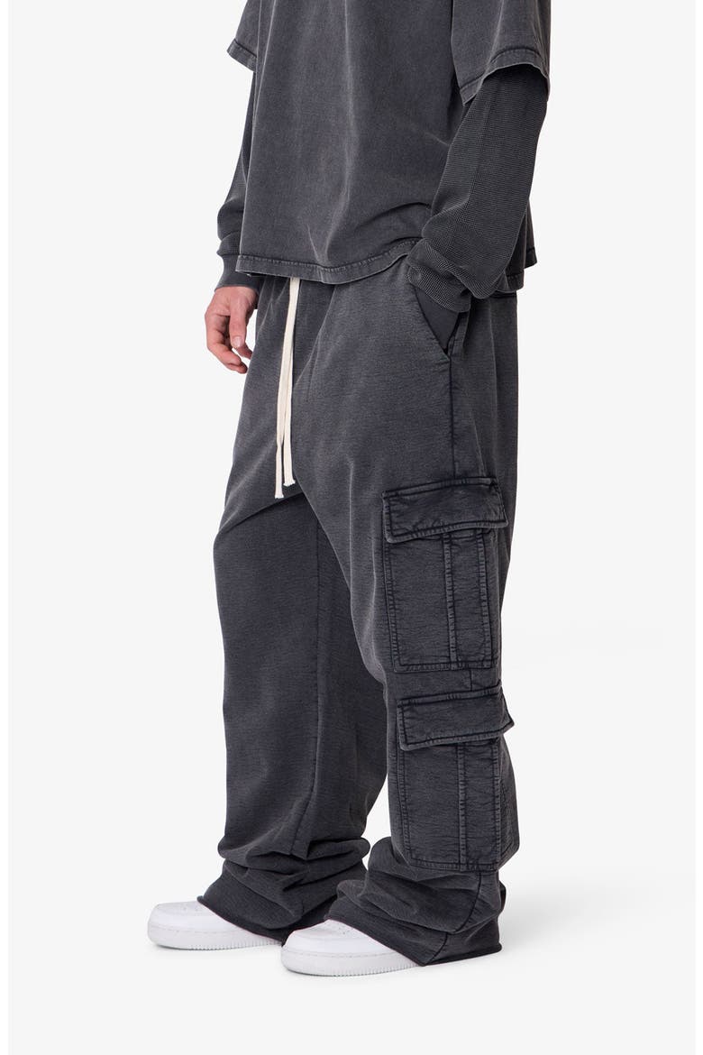 Ultra Baggy Cotton Flece Cargo Sweatpants, Alternate, color, WASHED BLACK