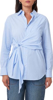 Scotch & Soda Stripe Side Tie Button-Up Cotton Shirt