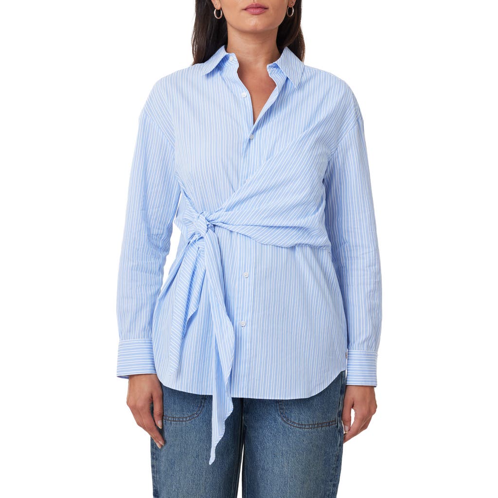 Scotch & Soda Stripe Side Tie Button-up Cotton Shirt In Sky Blue/white Stripe