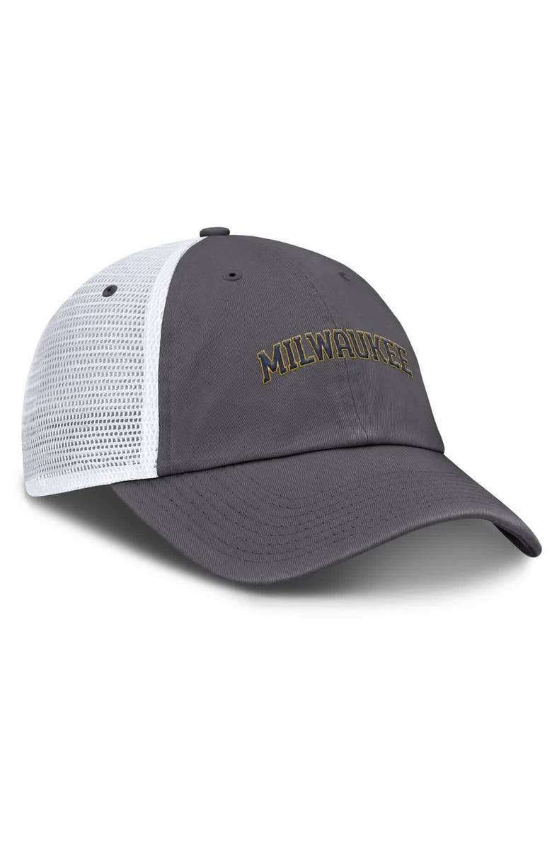 Nike Men's Nike Gray Milwaukee Brewers Wordmark Club Adjustable Trucker Hat, Alternate, color, Gray