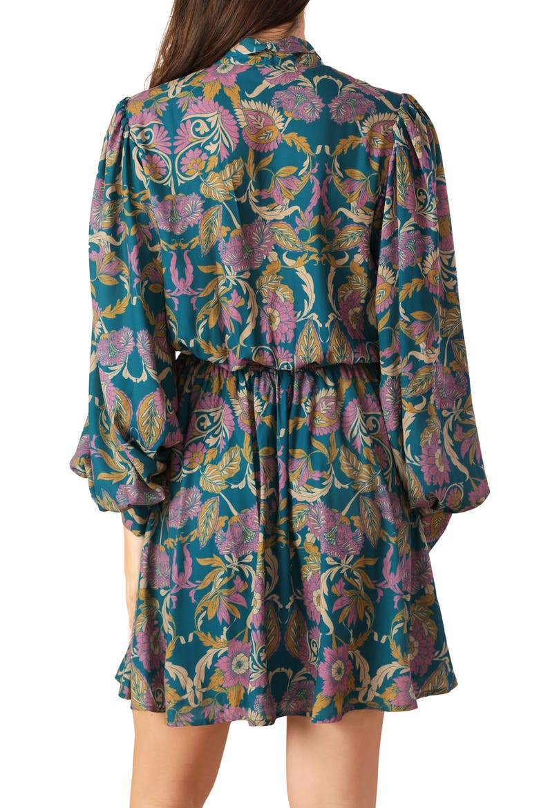 Tie Neck Long Sleeve Minidress, Alternate, color, TEAL