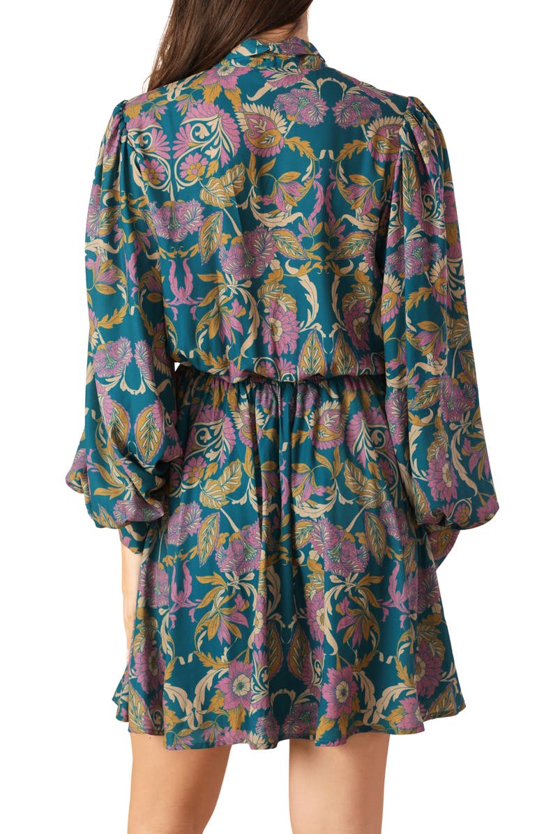 FLYING TOMATO Tie Neck Long Sleeve Minidress, Alternate, color, Teal