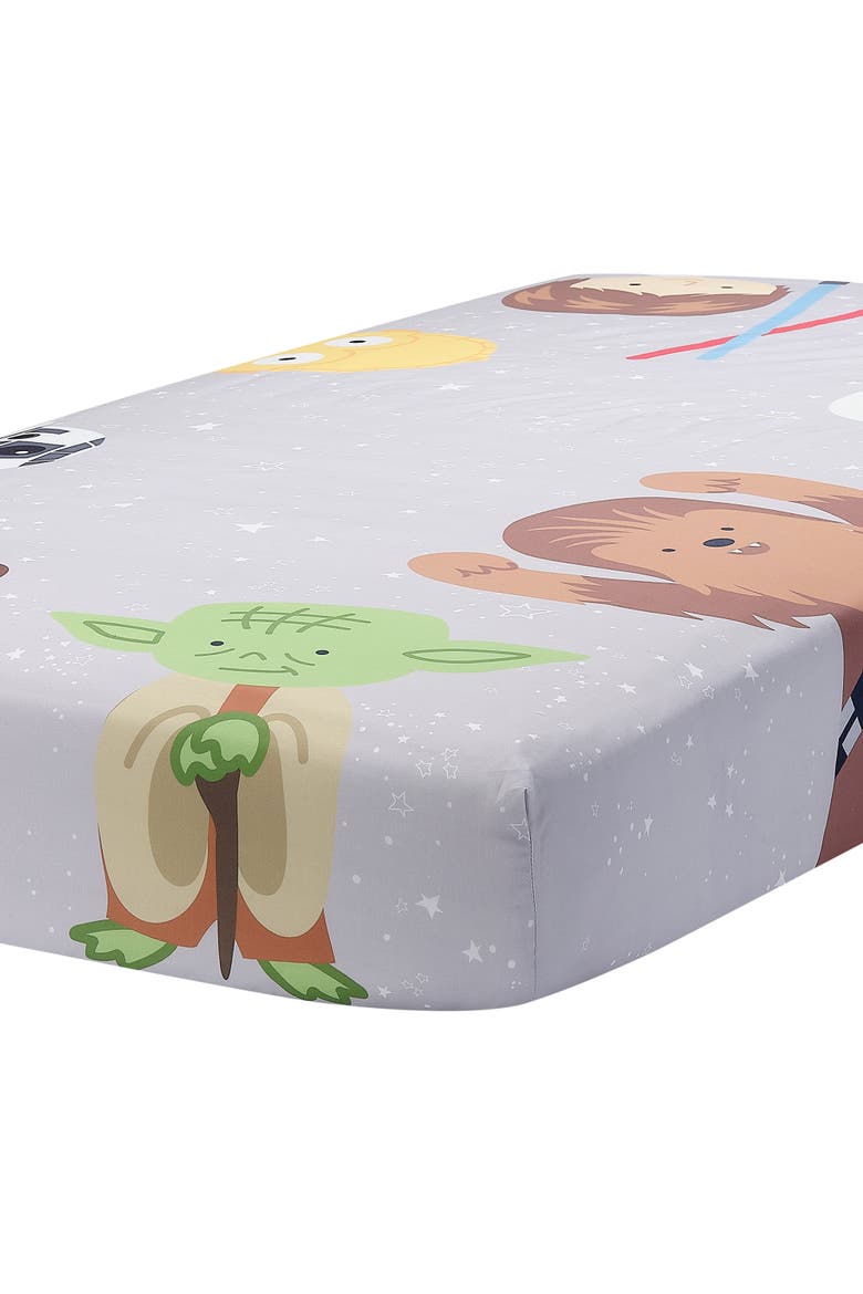 Star Wars Galaxy Cotton Fitted Crib Sheet - Yoda/Darth Vader/R2D2, Alternate, color, Gray