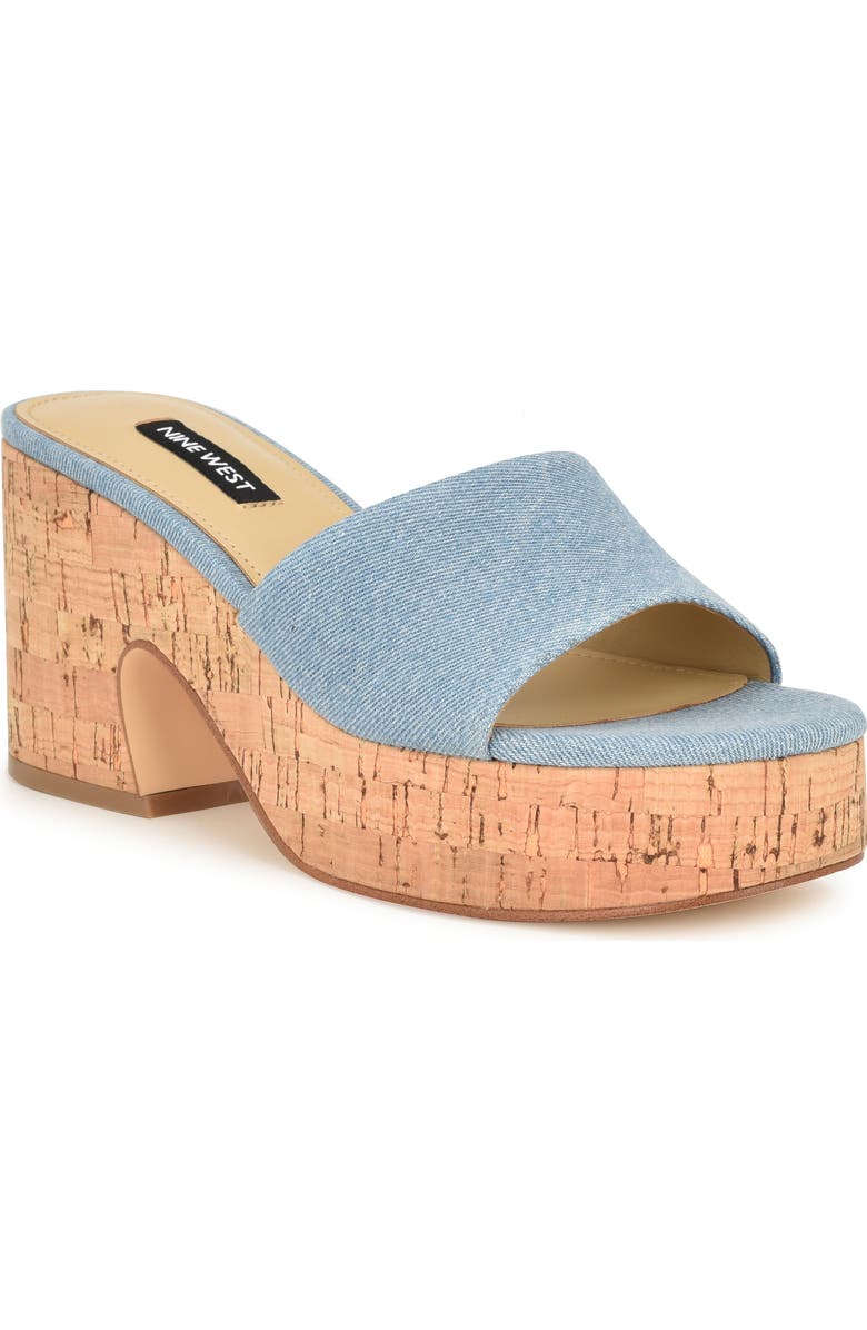 Nine West Boone Denim Platform Slide Sandal, Main, color,