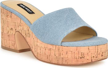 【大特価】Nine West Boone Platform Slide サンダル Nine West Boone Denim Platform Slide Sandal (Women) | Nordstrom