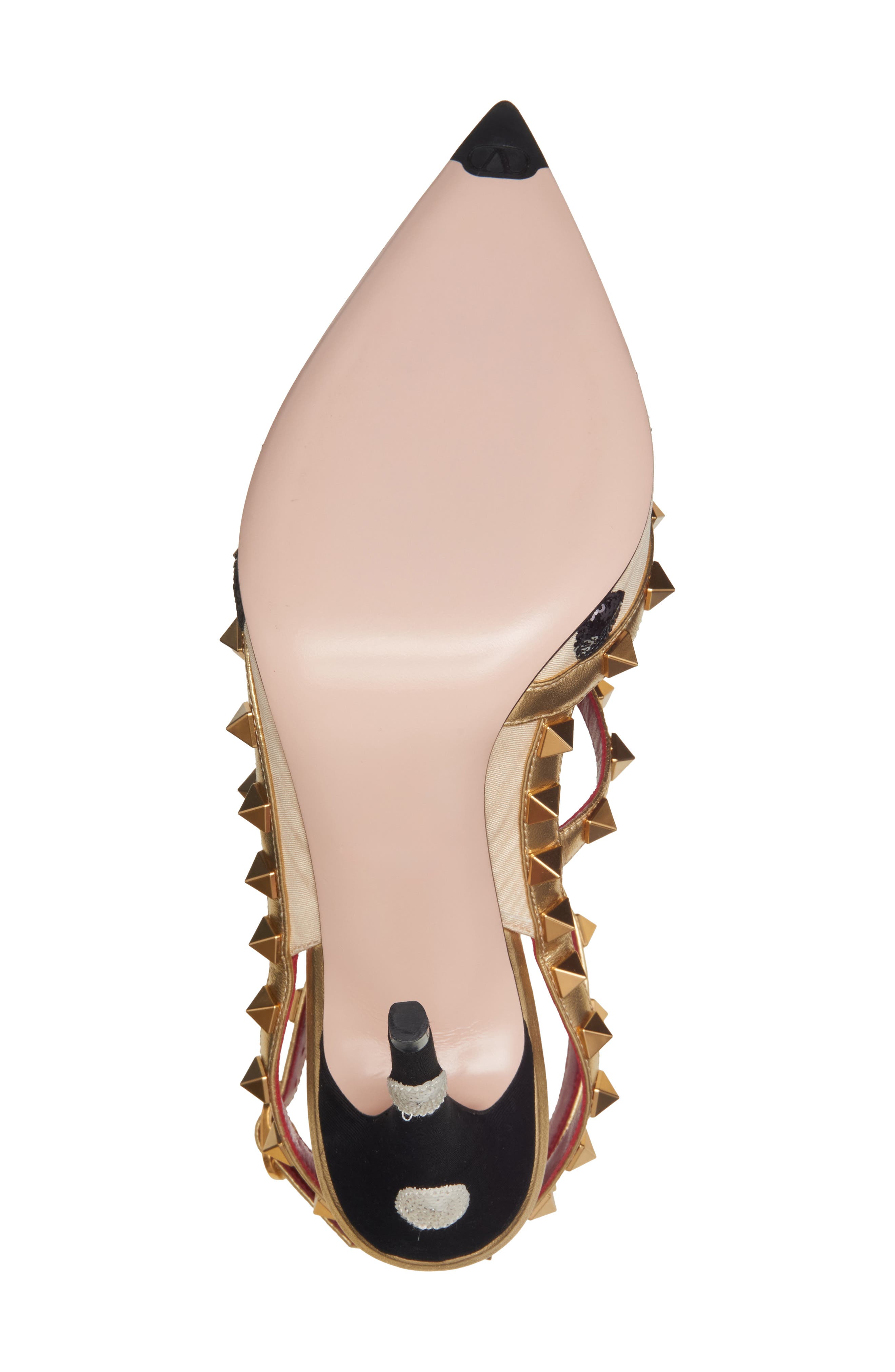 Valentino Garavani Rockstud Sequin Polka Dot Satin Ankle Strap Pump, Alternate, color, Butter/ Black