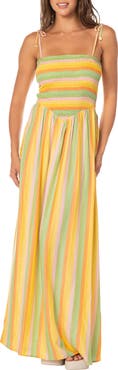 Maaji Rhythmic Lines Felicia Cutout Smocked Bodice Maxi Sundress