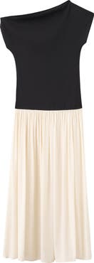MANGO One-Shoulder Flared Maxi Dress