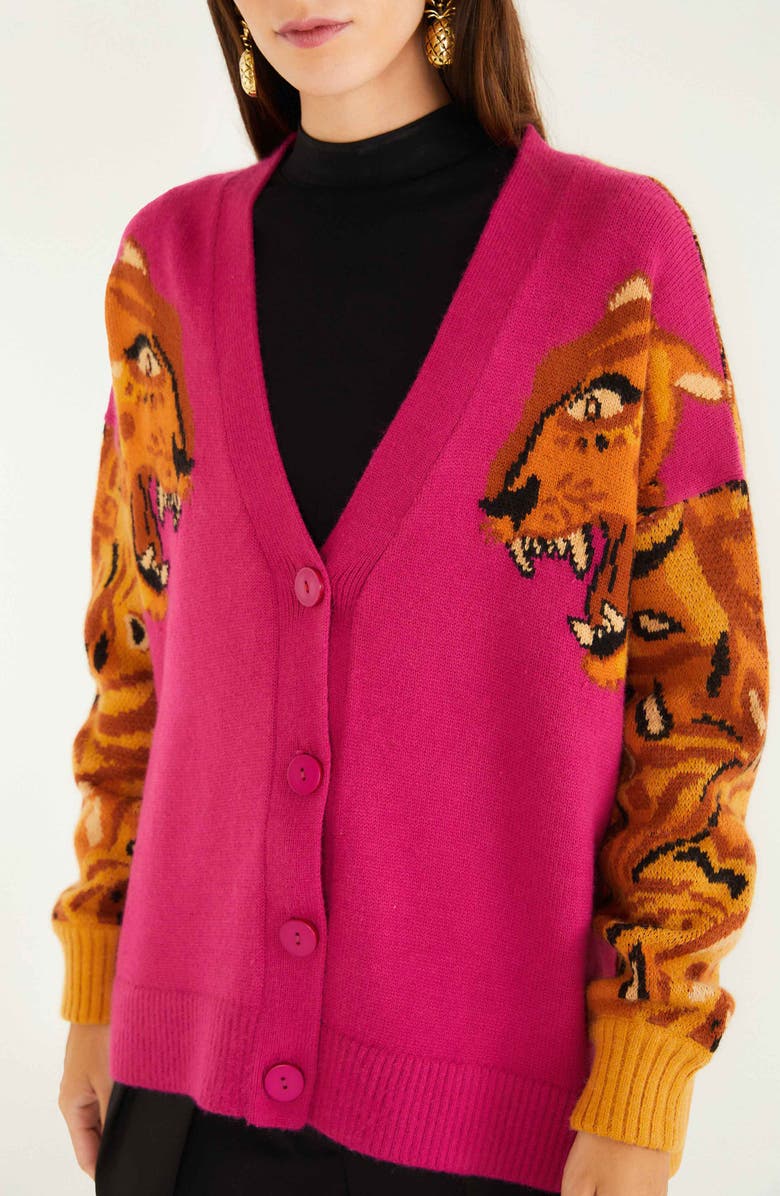FARM Rio Intarsia Tiger Colorblock Cardigan, Alternate, color, Bold Tiger