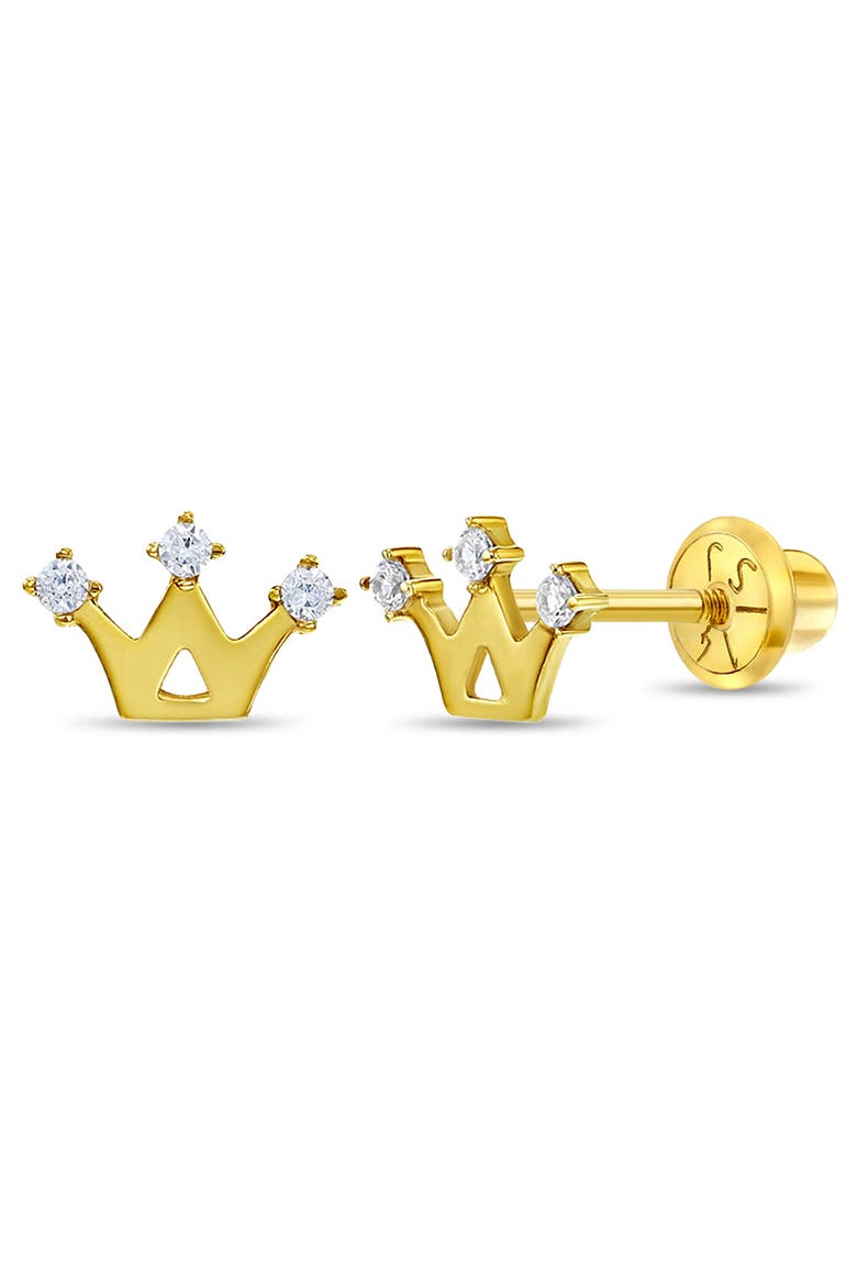 14k 3 Point Cubic Zirconia Crown Earrings, Main, color, Gold
