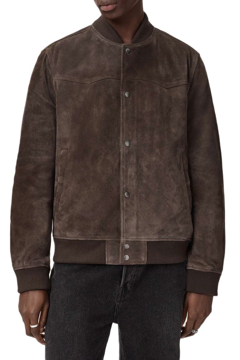Stafford Suede Bomber Jacket, Main, color, WOODLAND BROWN