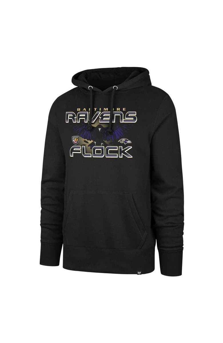 '47 Men's '47 Black Baltimore Ravens Ravens Flock Regional Headline Pullover Hoodie, Alternate, color, Black