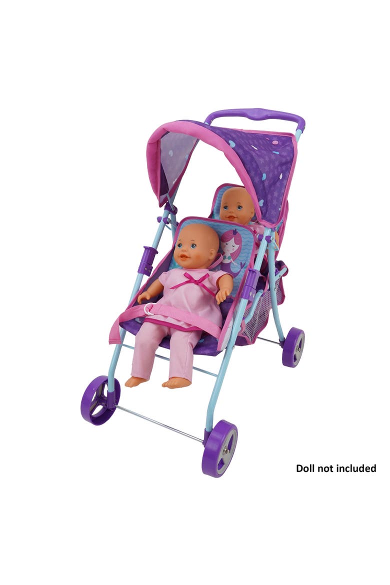 Mermaid Twin Doll Stroller W/ Retractable Canopy, 2 Seats, Alternate, color, Multicolored